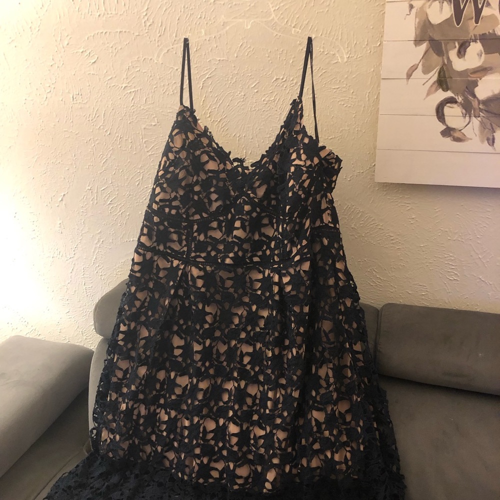 So Fancy Crochet Fit & Flare Navy Dress